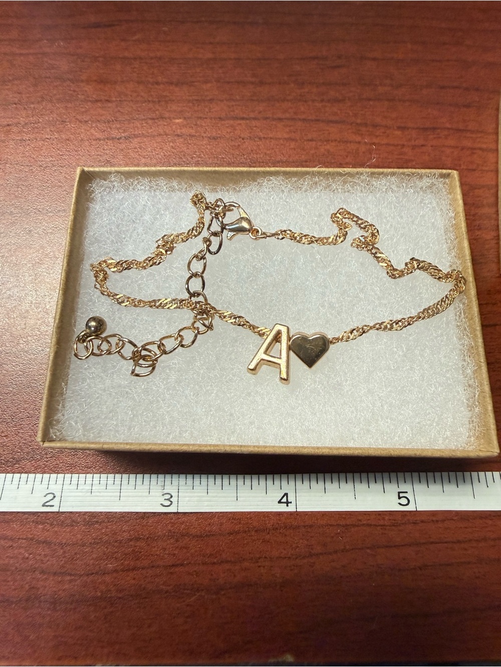 Gold Initial 'A' Heart Charm Bracelet
